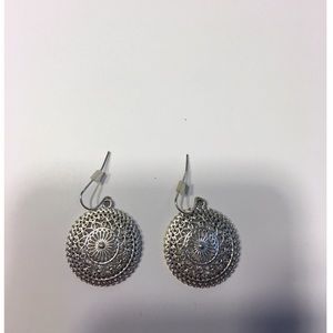 Silver boho medallion earrings